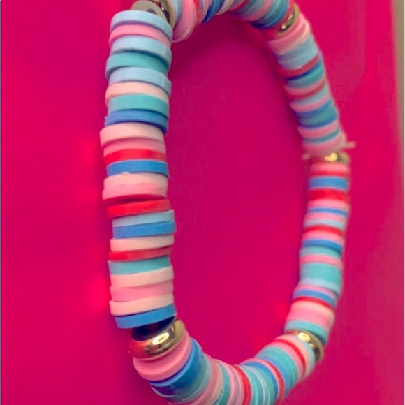 Aesthetic blue and pink clay bead bracelet🌊🌸 - Picture 2 of 5